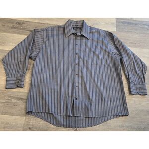 Kenneth Cole New York Mens Dress Shirt 17 32/33‎ Blue Stripe 100% cotton Button